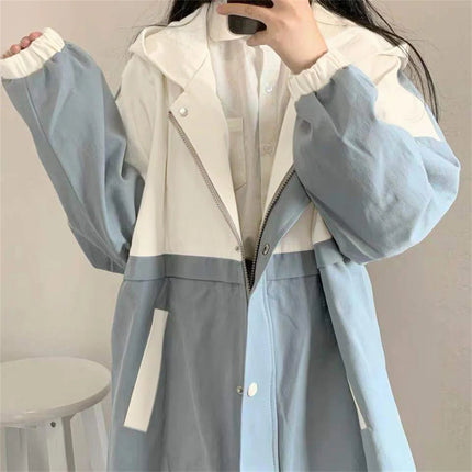 Fashion Cute Charm Outdoors Oversized Blue Series Hoodie Button Women Street Fashion Clothing Retro Simple Pullover Sweatshirt