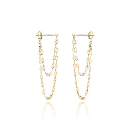 VOQ Silver Color Lip O Chain Tassel Earrings Women's Rear Hanging Double Chain Earrings Summer Beach Party Jewelry