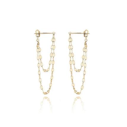 VOQ Silver Color Lip O Chain Tassel Earrings Women's Rear Hanging Double Chain Earrings Summer Beach Party Jewelry