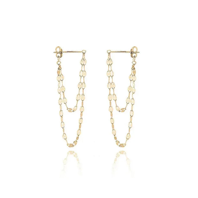 VOQ Silver Color Lip O Chain Tassel Earrings Women's Rear Hanging Double Chain Earrings Summer Beach Party Jewelry