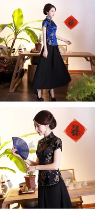 Elegant Ethnic Style Streetwear Cheongsam Qipao Tees Fashion Clothes T-shirts Vintage Shirts for Women Y2k Tops Women Clothing