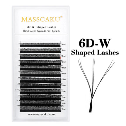MASSCAKU Spike 3D W Eyelashes Extensions 0.07mm Thickness 8-15mm Mix Hand Woven Premade Volume Fans Lashes for Makeup Lovers