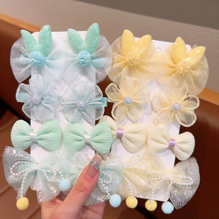 10Pcs Summer Mesh Kids Hairpins Bow Flower Hair Clips Accessoriess No Harm Baby Princess Barrettes Korean Children Girl Headwear
