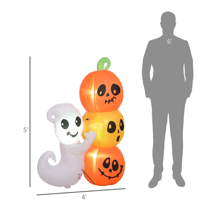 5ft Inflatable Halloween Decoration Ghost and Pumpkin, Blow Up Outdoor LED Yard Display, Waterproof
