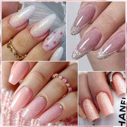 MEET ACROSS 7ml Jelly Nude Shimmer Rubber Base Gel Glitter Pink Purple UV/LED Nail Art Vernis Gel Polish for Manicure Nails DIY