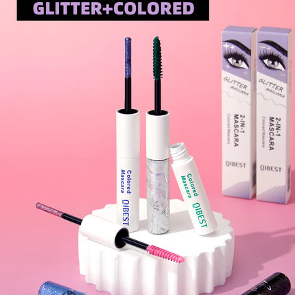 QIBEST 2 In 1 Diamond Glitter Mascara Lasting Colored Mascara Eyelashes Thickening Voluminous Double Ended Waterproof  Mascara