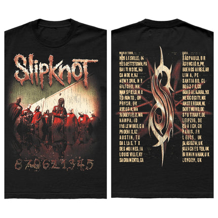 Slipknot Early-Era Themed T-Shirt (Masked Band Member Art + "870621345" Iconic Number + Occult Symbol & "S" Totem Design)