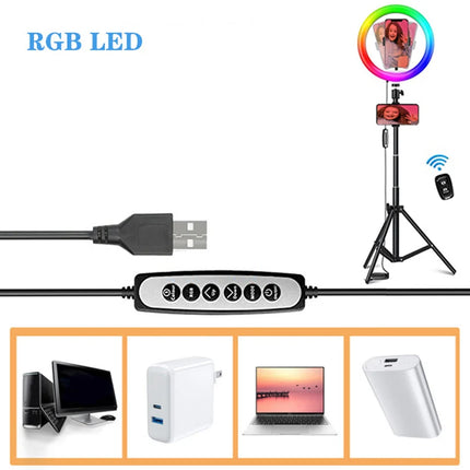10" Selfie Ring Light,1.7M 19CM Tripod Stand &Phone Holder,LED Camera Ringlight with RGB Colors Modes Dimmable for Makeup/Vlog