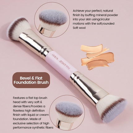 MAANGE 2 In 1 Flat/Angled Double Head Makeup Brushes Foundation Concealer Contour Brush for Blending Loose Powder Liquid Cream