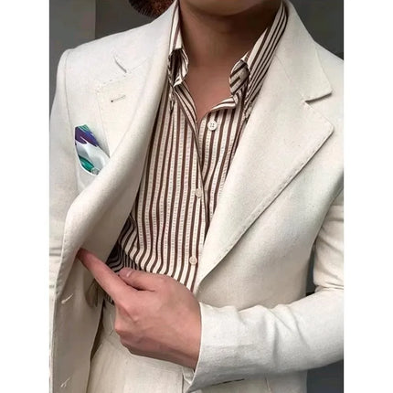 2025 Bubble Shirt Stripe Long Sleeve Men's Business Casual Neck Button Pointed Collar Autumn Fashion Versatile Shirt
