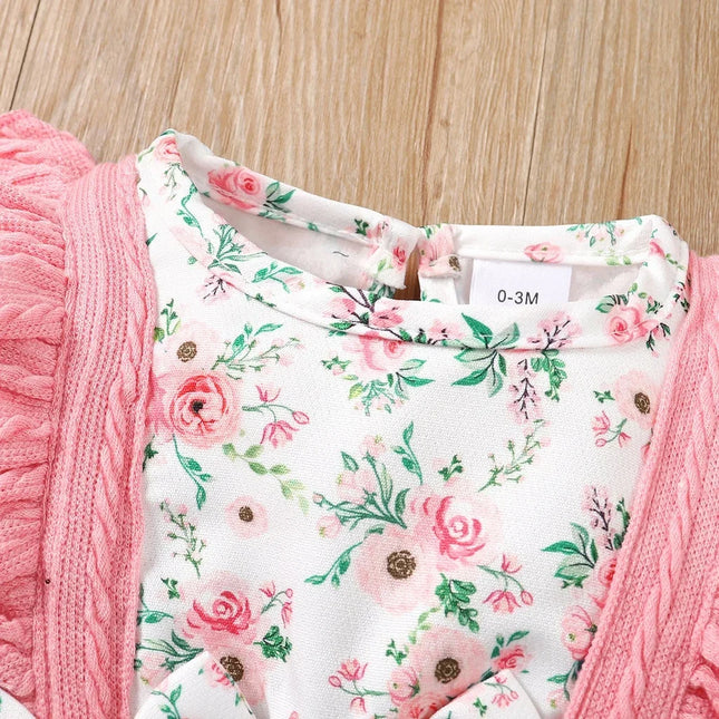 Baby Girl Fashion Romper Cute Floral Pattern Long Sleeve Bow Bodysuit Spring & Autumn Jumpsuit for Infant Girl 0-18 Months