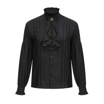 White Cotton Ruffled Stand Collar Long Lantern Sleeves Pirate Cosplay Victorian Man Shirt Medieval Clothes Gothic Vintage Top