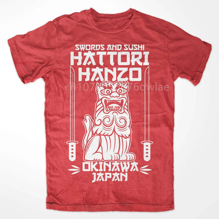 Hattori Hanzo RED Swords and Sushi Kill Bill Okinawa Japan tarantino T-Shirt Crew Neck Short Sleeves Loose Fashion Streetwear