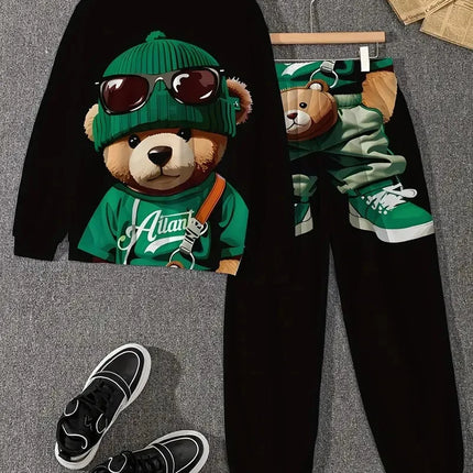 The new men's round-neck sweatshirt set for Spring and Autumn 2025 is a casual soft and comfortable 3D bear pattern print