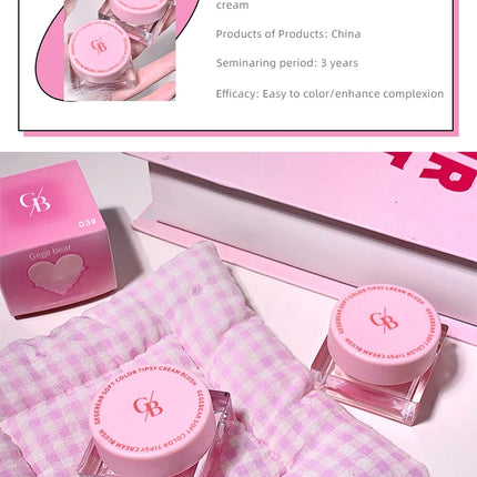 Gegebear Soft Blush Cream Tender and Multi-color Korean Style Contouring Lip Gloss Multi-purpose Rouge Cream