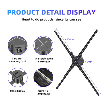 60cm Hologram 3D Fan LED Logo Creative Advertsing Light DIY Custom Holographic Projection Neon Support WIFI Bluetooth Controll