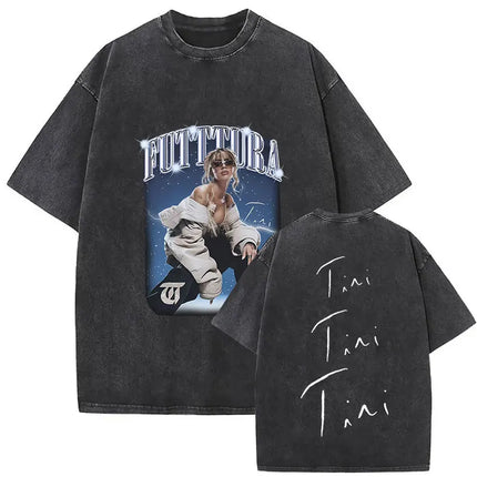 Singer Tini Stoessel Futtura Album 2025 Graphic T Shirts Men Women Fashion Casual Washed Vintage T-shirt Fans Gift Streetwear