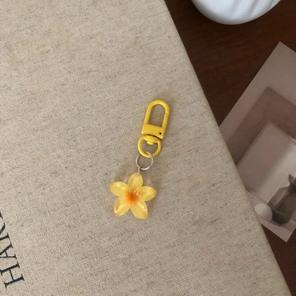 1/5Pcs New Sweet Colorful Flower Keychain Resin Rope Car Key Ring Hanging Jewelry Mini Keychain Girls