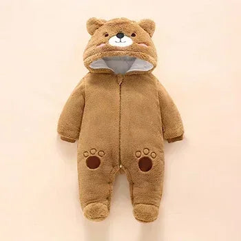0-12M Baby Rompers Cute Bear Toddler Girls Overall Jumpsuit Winter Warm Hooded Cotton Baby Boys Romper Infants Clothes