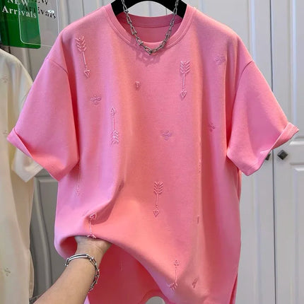 2026 Spring and Summer New Style Pure Cotton Loose Beaded Short-sleeved Fashionable T-shirt Female Top