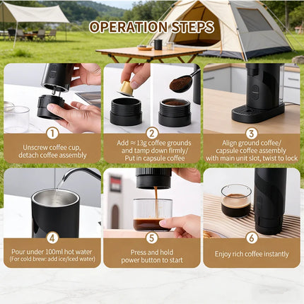 20 BAR Portable Electric Coffee Maker Capsule 2 in 1 Coffee Grinder Travel Coffee Maker for Car and Home Camping Outdoor