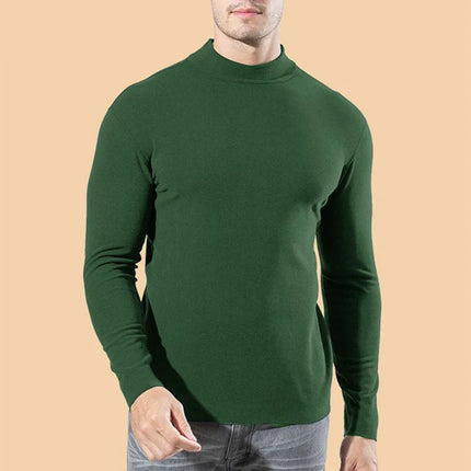 2026 Spring New Men's Turtleneck T-shirt Long Sleeve Slim Fit Solid Color High Elastic Bottoming Pullovers Basic Style Male Tops