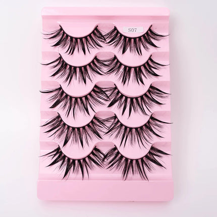 New 5 Pairs Wet False Eyelashes Naturally Wear False Eyelashes Everyday Sharp Tail Thick Simulation Cross Makeup Lashes