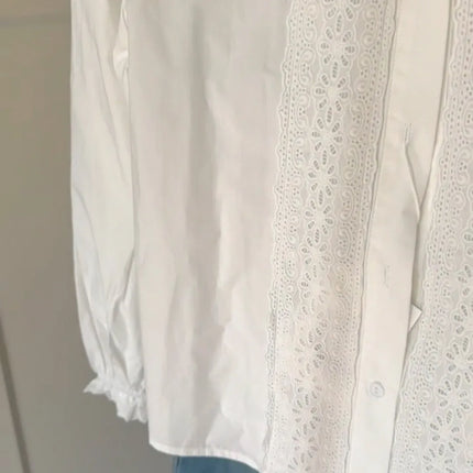 Lace Ruffles Sweet White Shirt Women Elegant Long Sleeve Vintage Korean Blouse Fall Casual Stand Collar Female Retro Tops