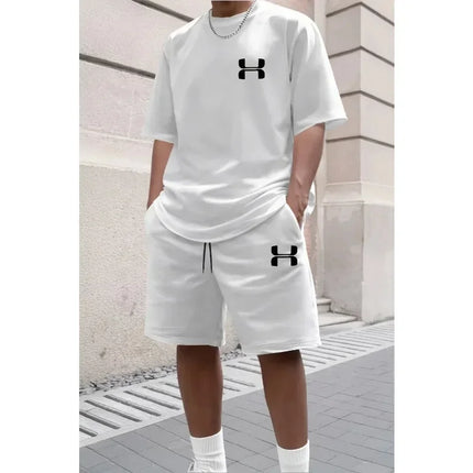 Men's Summer Casual Sporty Suit Set Short Sleeve Shirt Sports Shorts Two Piece Active Wear Gym Fitness Tracksuit Clothing Sets