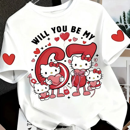 Summer Women's Girl's Casual Hello Kitty 67 Six Seve Print Graphic Kid Cute T-Shirt Round Neck Tee Outdoor Sport Men's T-shirt