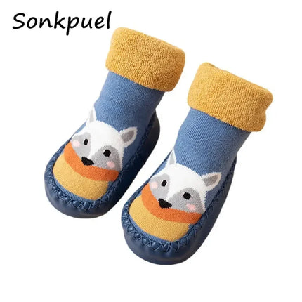 Toddler Indoor Sock Shoes Newborn Prewalker Kids Winter Thick Terry Cotton Baby Girl Sock Rubber Sole Infant Cartoon Funny Sock
