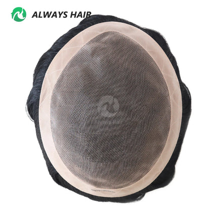 Alwayshair Fine Mono Men Short Toupee 5” Indian Hair Men’s Capillary Prosthesis Monofilament 120 130 Hair System 9x11