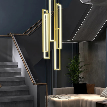 Minimalist Staircase Chandeliers Modern Lighting Fixtures in Loft Apartments Square LED Pendant Lamp Hall Hanging Chandelier