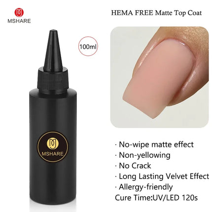 MSHARE 100ml Shiny Top Coat No Wipe Top Nail Gel for Gel Polish Semi-permanent Varnish No Sticker Hard Top Gel