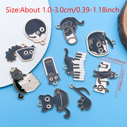 10pcs/Lot Music Cartoon Cute Black Cat Charms Cartoon Enamel  Pendants For DIY Jewelry Making Handmade Decoration Accessories