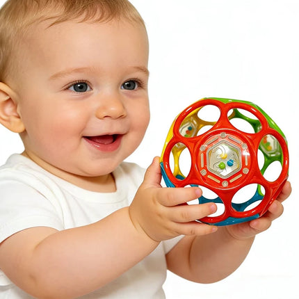 Baby Soft Rattle Ball, Sensory Grasping Toy with Sound, Easy Grip Hollow Ball Early Educational Development Toy for Toddlers