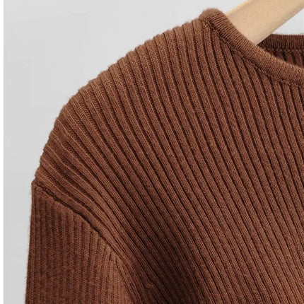 Y2k Aesthetic Clothes O-neck Black White Sexy Harajuku Knitted Tshirt 2024 T-shirts Women Long Sleeve Crop Top Spring Autumn