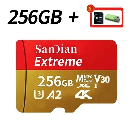 Micro TF&SD Card 128GB High-speed SD Card 256GB Memory Flash Card Class 10 V30 Up to 100MB/s for PC/Phone/Camera