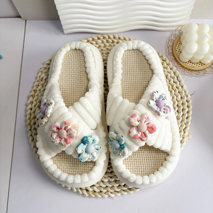 2024 Autumn Winter New Women Home Slippers Open-Toe Cross Band Linen Soled Indoor Slides Linen Soled Non-Slip Bathroom Slippers