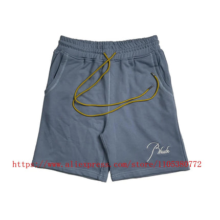2026 New  RHUDE Men's Print Casual Shorts Loose Fit Nylon Drawstring Basketball Street Beach Shorts with Pockets Fast Delivery