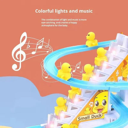 DIY- Electric Small Ducks Climbing Toys Ducks Chasing Race Track Game Set with Lights & Music Roller Coaster Toy for Kids Gift