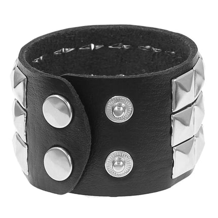 Black Leather Goth Square Washer Rivet Bracelet Cuff Wristband Gothic Punk Bracelets For Armbands Men Women