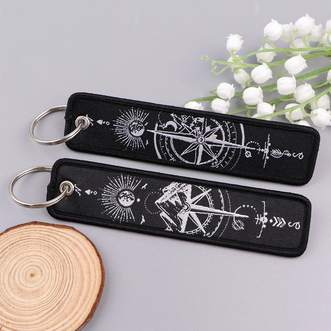 Compass Embroidery Key Fob Bird Key Tag For Cars Backpack Chaveiro Keychain Fashion Keyring Gifts for Men Women Accessories