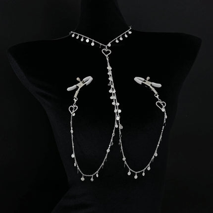 Metal Sequined Heart Nipple with Long Chain Clamps Pair Bells  Chain Clips BDSM Women Toys Adult Sex Games Breast Stimulate 18+