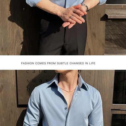 Men's White Long-Sleeve Dress Shirt - Slim Comfortable Fabric. Ideal for Formal Events & Everyday Wear. Classic & Modern Design