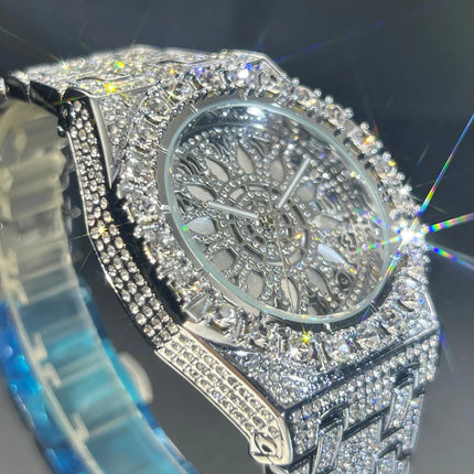 MISSFOX Hip Hop Wristwatch For Men Luxury lce Out Full Diamond Watches Fashion Green Watch Wterproof Week Display Clock 2025
