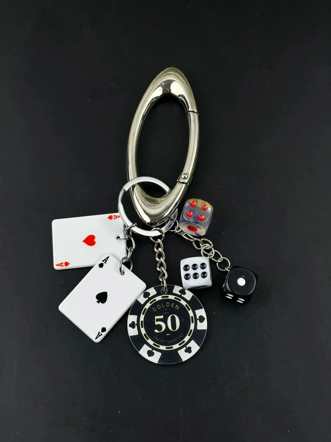 Handmade Style Casino Keychain with Dice Poker Chip Cigarette Charm Keyring for Men Streetwear Gift