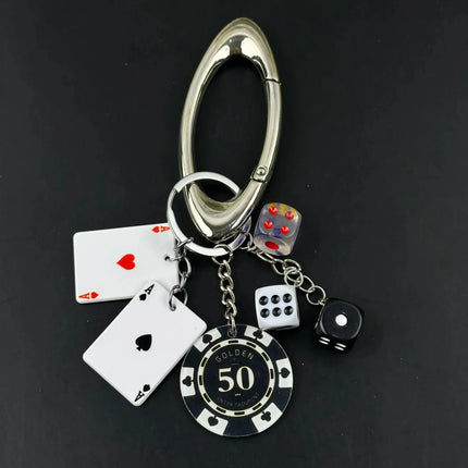 Handmade Style Casino Keychain with Dice Poker Chip Cigarette Charm Keyring for Men Streetwear Gift