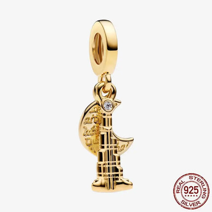 Key & Lock 925 Sterling Silver Pave Moon Heart Flower Dangle Charms Fit Original Bracelet Beads Jewelry DIY Gift plata de ley