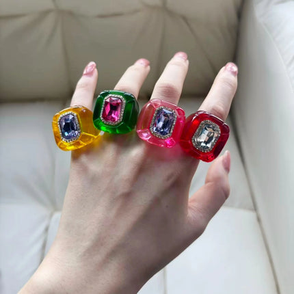 Luxury Jewelry Sets Resin Chunky Bangles Rings Exaggerated Designer Open Bracelet Women's Gift Set Party Accessories New
